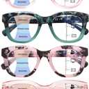 Progressive Multifocus Reading Glasses for Women,Blue Light Blocking Computer Readers with Spring Hinge, 4 Pack Mix 1, 1.75 x