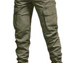 Men's Casual Cargo Pants Tapered Loose Fit Cuffed Joggers Sweatpants Drawstring Tactical Pants with Multi Pockets (Green, L)