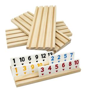 DOLLERGO 4 Wooden Rummy Replacement Racks/Trays for Rummikub Game, Rummy Cube Game Holders Only, 4 Wooden Racks for Okey Board Game