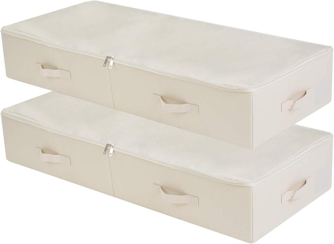 Pack of 2, 39.4" Ultra-Length Foldable & Washable Underbed Storage Organizer Containers for Clothing, Shoes, Bedding - Ideal for Bedroom, College Dorm (Beige) (39.4*16.9*7", Beige,2pcs)