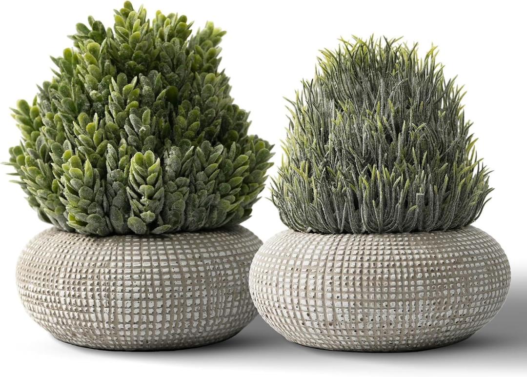 2 Pack Small Fake Plants in Cement Planter for Bathroom Decor, 6.1/5.7 Inch Artificial Plants Indoor, Small Faux Plants Indoor for Home Room Bedroom Farmhouse Kitchen Office Decor
