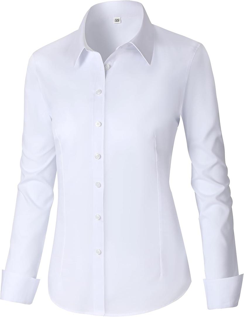 CUNLIN Womens Cotton Button Down Shirts for Women Fitted Long Sleeve Formal Dress Shirt Work Blouses Tops, Medium
