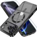 Misea Magnetic for iPhone 17 Pro Max Case Compatible with MagSafe [Never Yellowing] [Military Grade Drop Protection] Full Camera Lens Protector Plating Soft Clear Phone Case for Women, Black