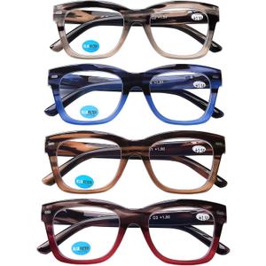 AQWANO Computer Reading Glasses Men Women Blue Light Blocking Oversized Stylish Design Anti Glare Readers with Spring Hinges, 3.50 (4 Pack)