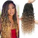 18 Inch Deep Faux Locs Crochet Hair 8 Packs Goddess Locs Crochet Hair for Women Synthetic Hair Extension Ombre Blonde Color Soft Locs