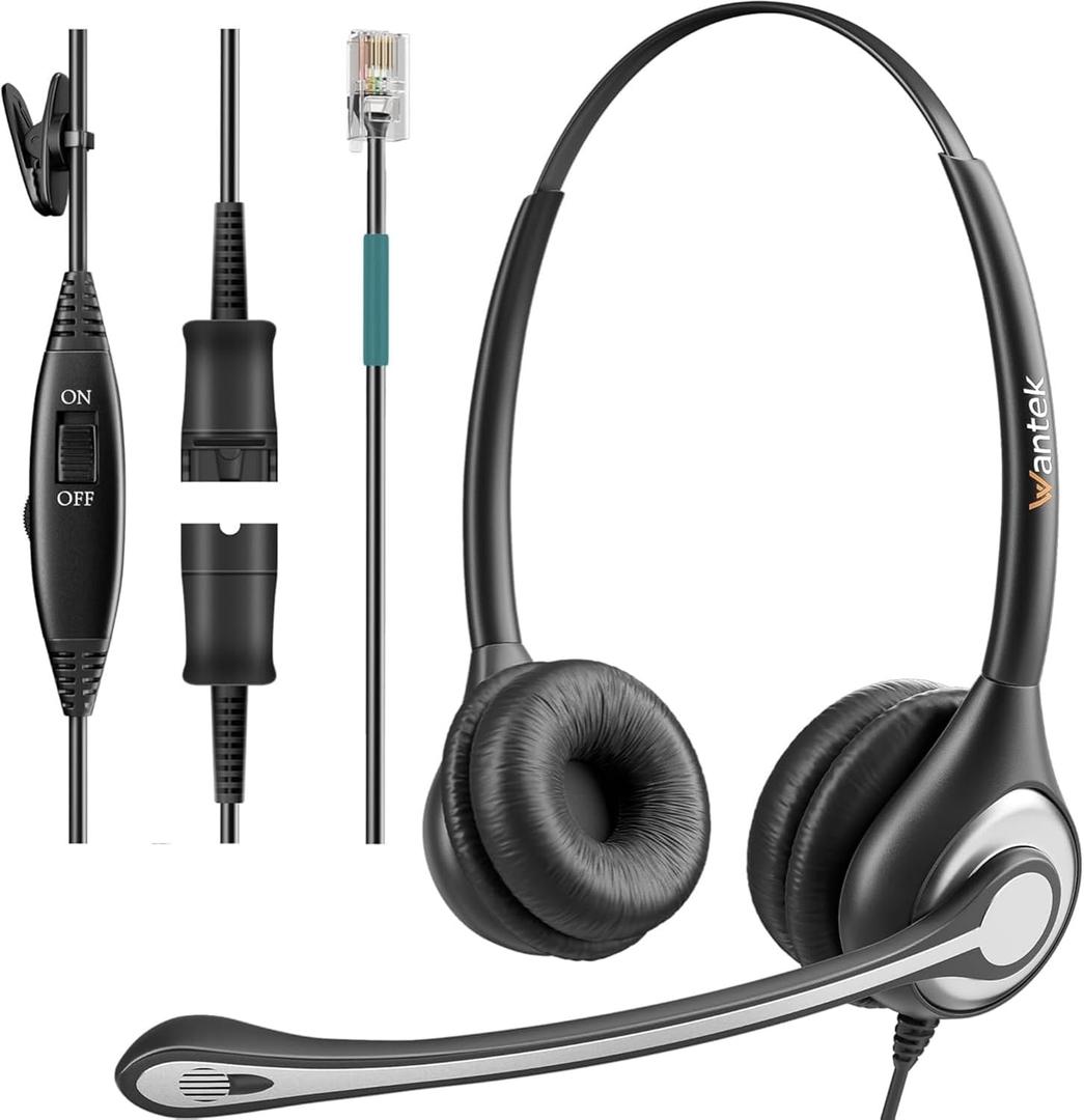 Wantek Phone Headsets,Telephone Headsets for Office Phone with Mute Compatible with Polycom Avaya ShoreTel Toshiba Nortel Landline Desk Phones