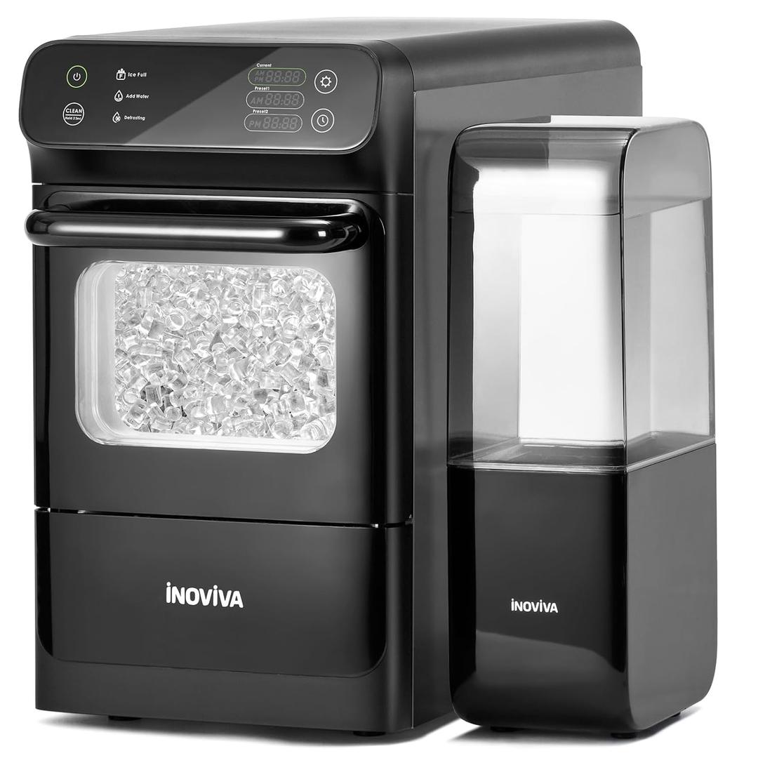 INOVIVA Nugget Ice Maker with 1.2 Gallon Tank, 40lbs/ 24H Soft & Chewable Ice, Automatic Water Supply, Preset Time, Self-Cleaning, Multifunctional Pellet Ice Machine for Home & Kitchen