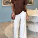 Cicy Bell Womens Summer Short Sleeve Tops Casual Crew Neck T-Shirts Loose Fit Twist Front Basic Tees Coffee (Brown, L)