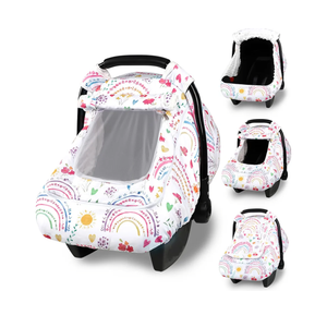 Winter Car Seat Cover Baby with Sunshade & Dual Zipper Windows  Minky Bubble Lined Windproof Soft Shell, Warm Newborn Car Seat Canopy Covers, Elastic Bottom for Stroller & Infant Car Seat, Rainbow