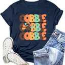 Thanksgiving Day Shirt for Women Gobble Turkey Tshirt Thanksgiving Tee Tops (Blue, XXL)