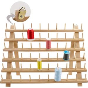 New brothread 60 Spools Wooden Thread Rack/Thread Holder Organizer with Hanging Hooks for Embroidery Quilting and Sewing Threads