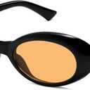 Retro Oval Sunglasses for Women Men 90s Vintage Cat Eye Sunnies AR82300 (C2 Black/Orange)
