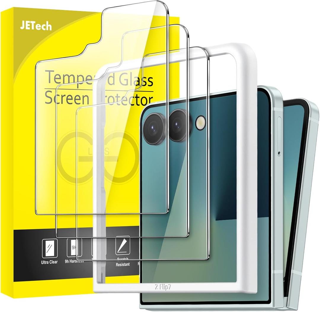 JETech Front Screen Protector for Samsung Galaxy Z Flip 7 2025, Tempered Glass Film with Easy Installation Tool, Case-Friendly, HD Clear, 3-Pack