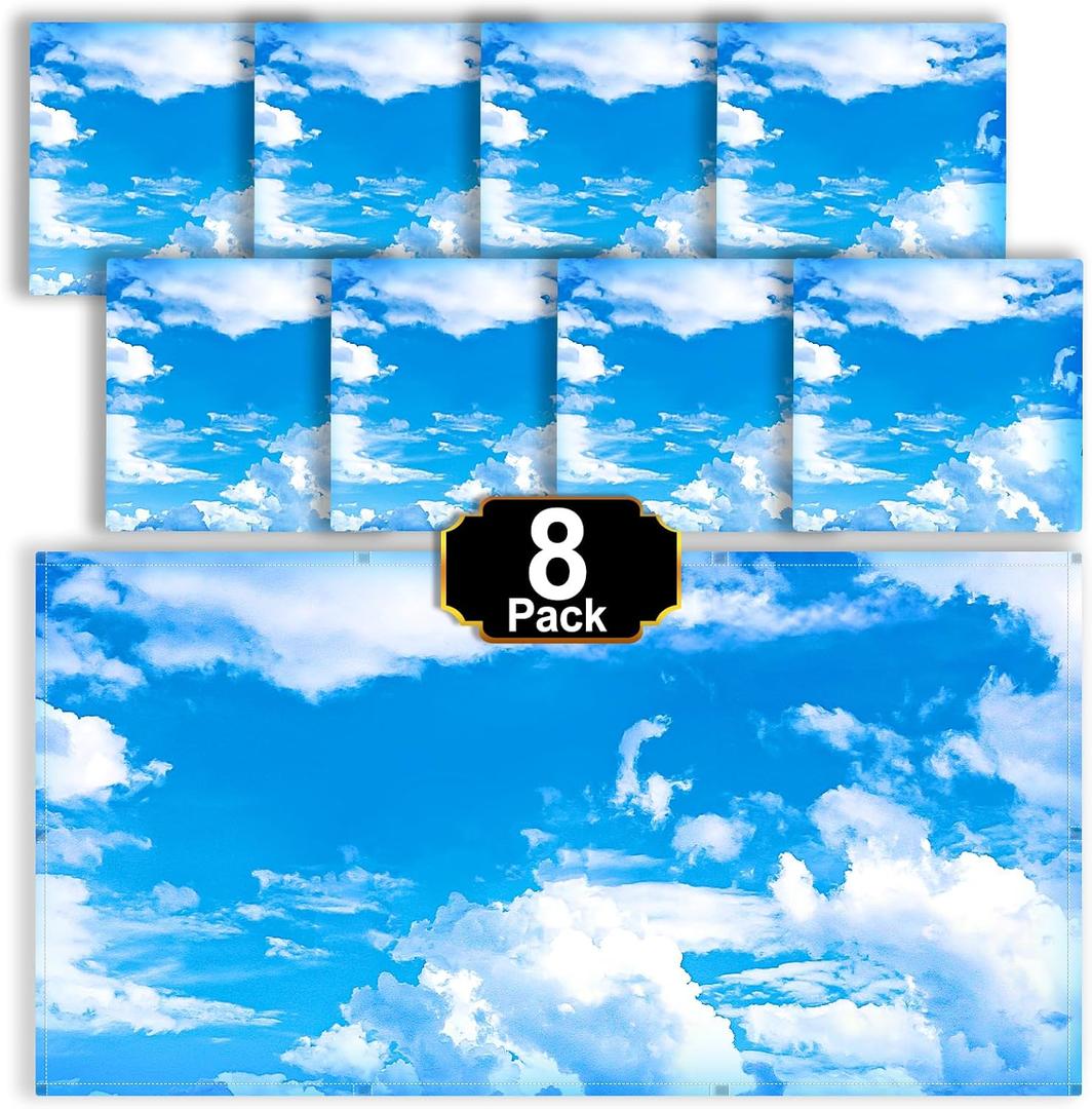 Aheroi 8 Pcs Light Covers, 4 x 2 Feet Magnetic Light Covers for Fluorescent Light Shade, Drop Ceiling Lighting Covers Classroom Light Filters, Room School Office Decor(Cloud Blue Sky)