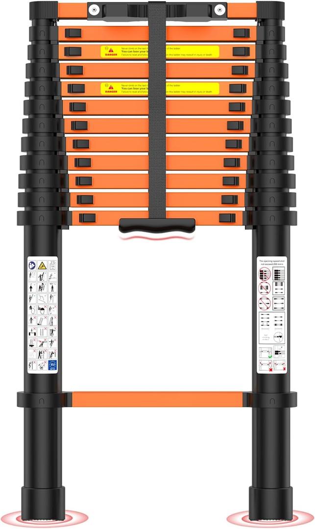 Telescoping Ladder, 12.5 FT Extension Ladder, Heavy Duty 330lbs Max Capacity, Multi-Purpose Collapsible Ladder for RV or Outdoor Work
