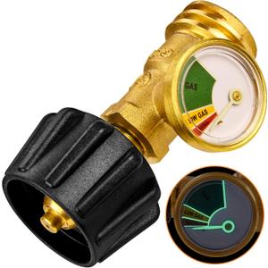 Flame King Propane Tank Gauge Level Indicator Leak Detector Gas Pressure Meter Color Coded & Glow in the Dark Universal for Cylinder, BBQ Gas Grill, RV Camper, Heater and More Appliances, Brass