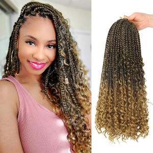 Goddess Box Braids Crochet Hair With Curly Ends 14 Inch Bohomian Box Braids Crochet Braids 8 Packs 3X Crochet Braids Synthetic Braiding Hair Extension for Black Women (14 Inch (Pack of 8), M1b 27)