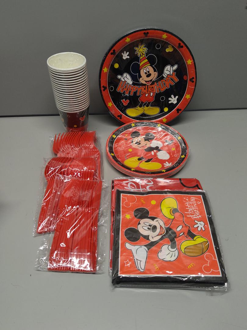 141 pcs Red Mouse Party Supplies Tableware Set, Cartoon Theme Birthday Party Decorations Include Paper Plates, Napkins, Tablecloth, Straws, Cups, Knives, Spoons and Forks (Red)
