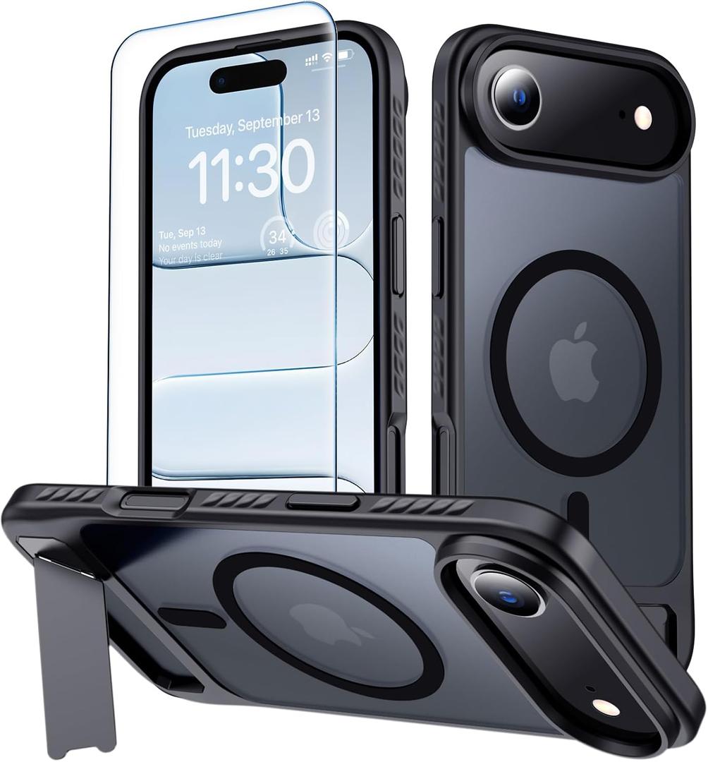 MOZOTER for iPhone Air Case with Kickstand,[Compatible with MagSafe] [12FT Military Grade Protection] Slim Translucent Matte Shockproof Phone Case,6.5",Black