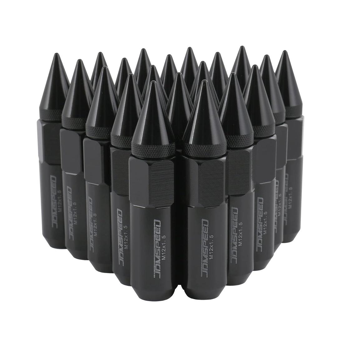 JDMSPEED New Black 20PCS M12X1.5 Cap Spiked Extended Tuner 60mm Aluminum Wheels Rims Lug Nuts