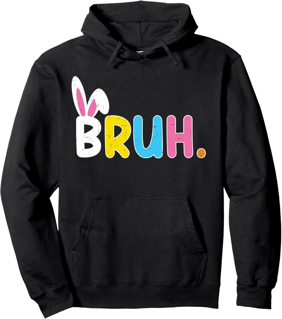 Bruh Meme Easter Day Funny Bunny Eggs Teens Boys Kids Men Pullover Hoodie,Small