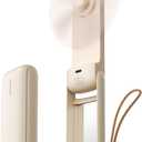 Aecooly Slim Portable Fan with Mirror, Thin Handheld Fan, USB Rechargeable Mini Personal [24H Max Cooling Time], Battery Powered Small Foldable Pocket for Travel, Lash, Makeup, Gifts for Women -Beige