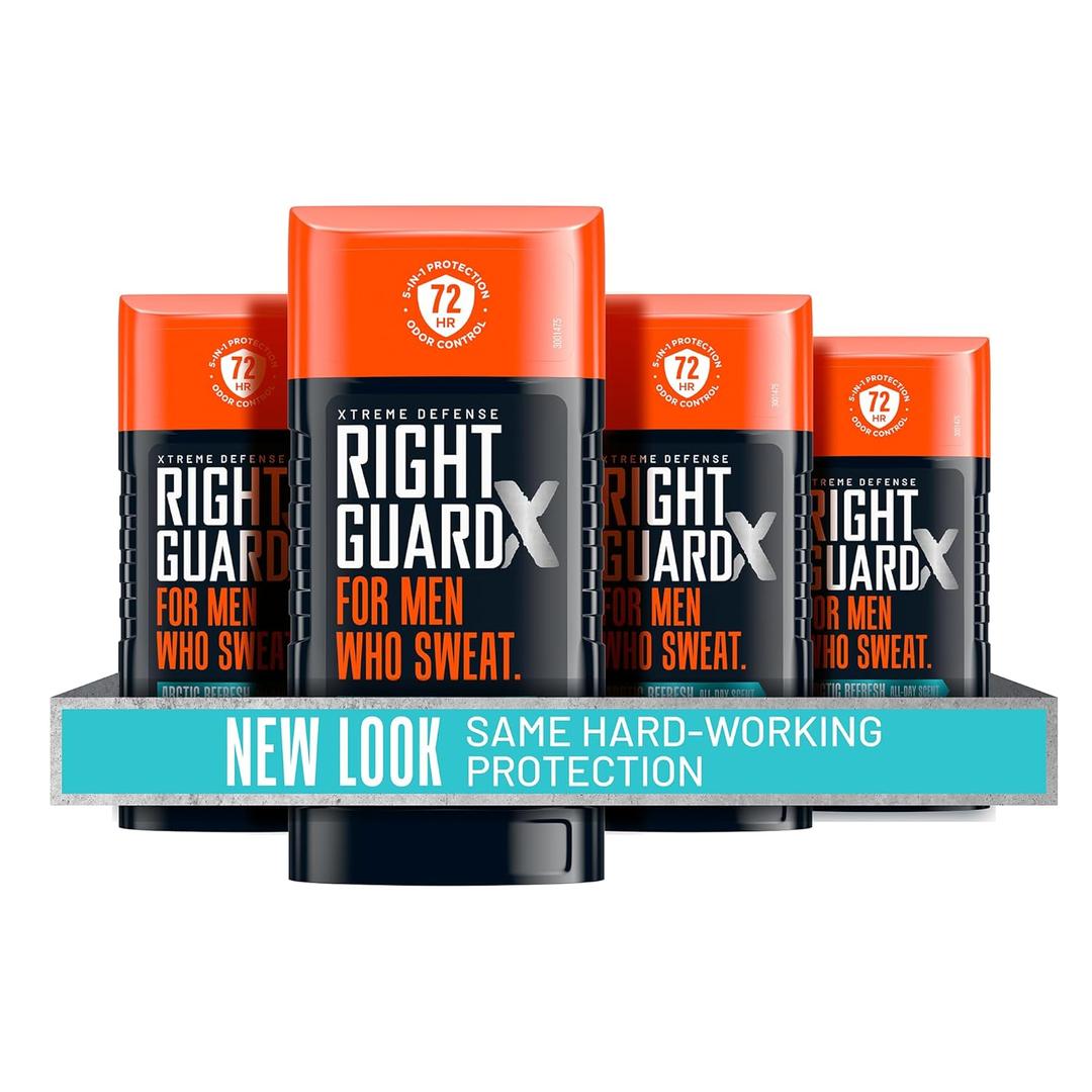 Right Guard Xtreme Defense Invisible Solid Antiperspirant & Deodorant, Arctic Refresh Scent, 5-in-1 Protection for Men, 72-Hour Odor Control, 2.6 oz. (4 count)