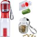 Dog Water Bottle with Food Container & Poop Bag Holder, Travel Water Bowl, Portable Pet Dispenser, Dog Gifts Stuff Accessories Items, Puppy Essentials for Yorkie Chihuahua Walking Hiking (20oz, #11 Red)