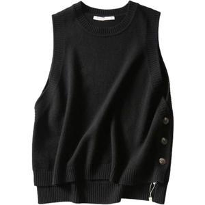 HangNiFang Women's Round Neck Sleeveless Pullover Ribbed Knit Sweater Vest Top (0199-Black-XS)