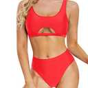 Holipick Two Piece Bikini Set for Women Underboob Bikini Sexy Push Up Swimsuit High Waisted Bathing Suit Cheeky Swimwear Red XL