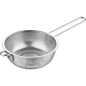 Stainless Steel Colander Fine Mesh Colander with Long Handle, Kitchen Metal Food Strainers with Resting Feet for Strain, Rinse, Fry, Steam or Cook Vegetables & Pasta & Wash fruits(COLOR:silver)