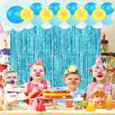 22Pcs Cartoon Baby Birthday Decorations, Aquamarine 3.3x8.2ft Tinsel Foil Fringe Curtains Banner and Cute Flowers Bubbles Balloons for Cute Theme Party Decorations Boys and Girls Party Supplies
