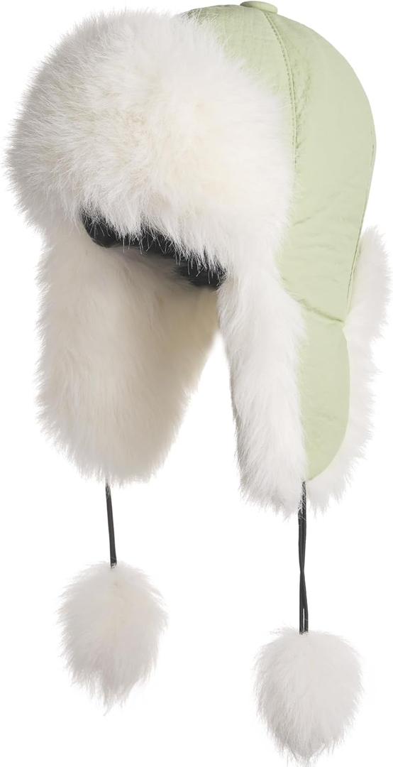 Women Faux Fur Trapper Hat with Pompoms Warm Classic Ear Flaps Fuzzy Bobble Cap Warm Outdoor Ski Snow Cap for Women and Men