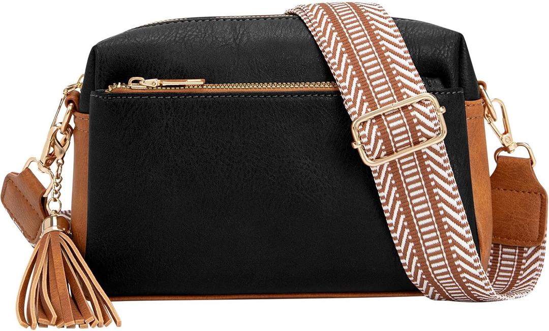 Fashion Small Leather Crossbody Bags for Women Trendy Casual Cross Body Handbags Crossover Travel Purses with Zipper Pockets (Blackbrwon)