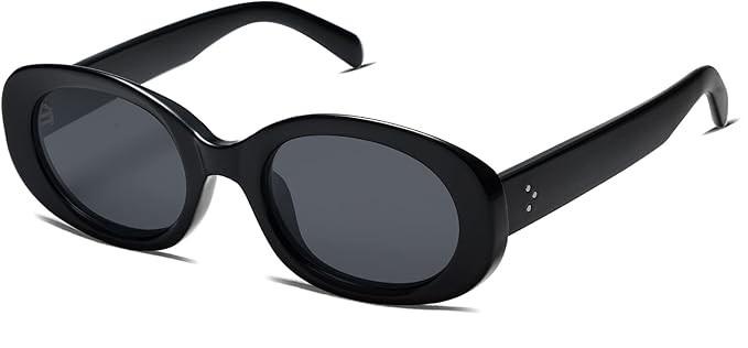 Allarallvr Retro Oval Polarized Sunglasses for Women and Men Vintage Designer Style Gafas De Sol Para Mujer AR82023 (Black/Black)