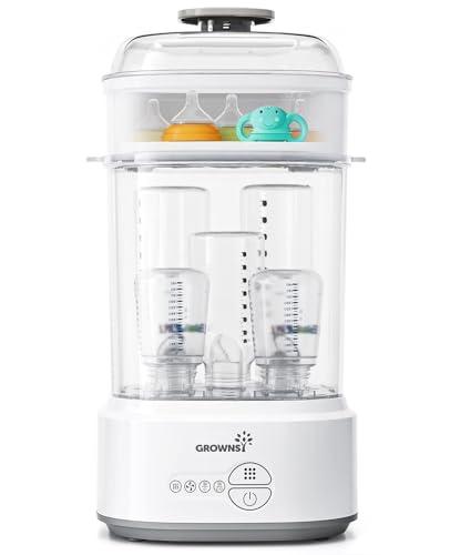 GROWNSY Bottle Sterilizer and Dryer, Compact Electric Steam Baby Bottle Sterilizer (Esterilizador de Biberones), Bottle Sanitizer for Baby Bottles, Pacifiers, Pump Parts, Grey