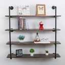 MBQQ Industrial Retro Pipe Shelf 48in 4 Tier Wall Mounted,Rustic Floating Shelves,Farmhouse Kitchen Bar Shelving,Home Decor Book Shelves,DIY Bookshelf Hanging Wall Shelves,Black