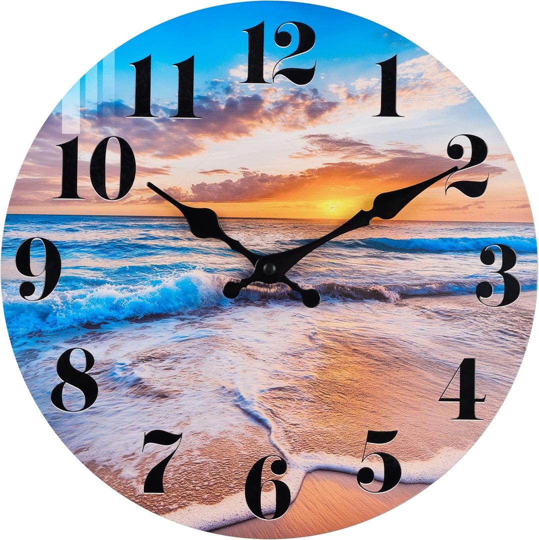jomparis Beach Wall Clock Indoor Outdoor Sunset Waterproof Wall Clock Decor for Patio Pool Garden (12Inch, Coastal Theme)