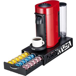 FlagShip Vertuo Pod Drawer Modern Black Metal Coffee Capsule Organizer & Space-Saving for Nespresso Pod Holder Coffee Machine Stand(30 Vertuo Pods Capacity)