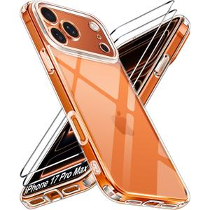 ivoler 3-in-1 Clear Case Designed for iPhone 17 Pro Max 6.9'' 2025 with 2 Pack Tempered Glass Screen Protector, Military Shockproof Hard Back Slim for 17 Pro Max Cover - Clear