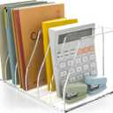 Acrylic Magazine File Holder, 6 Vertical Compartments Desk Document Sorter Organizer, Clear Folder Rack Binder for Office, Tablets, Magazines, Books Home/Classroom Rack, 5mm Thick