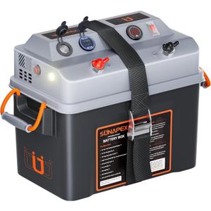 SUNAPEX Smart Battery Box 12V/24V Power Center - Multi Ports & Circuit Breaker for Trolling Motor, Marine,RV & Solar Panel (No Battery)