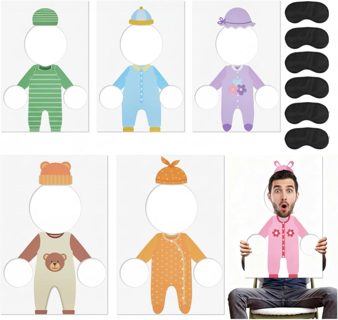 6 Set Baby Shower Games Party Favors, Gender Reveal Games Feed Me with 6 Pcs Kt Boards and 6 Pcs Eye Patches for Funny Baby Shower Party Activities Supplies(Gender-Neutral,Multicolor)