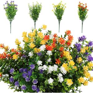 8 Bundles Christmas Realistic Artificial Flowers for Outdoors, UV Resistant Faux Flowers for Outdoor Planters, Fake Outdoor Flowers for Porch Patio Window Box Spring Summer Decor (Mix Colors)