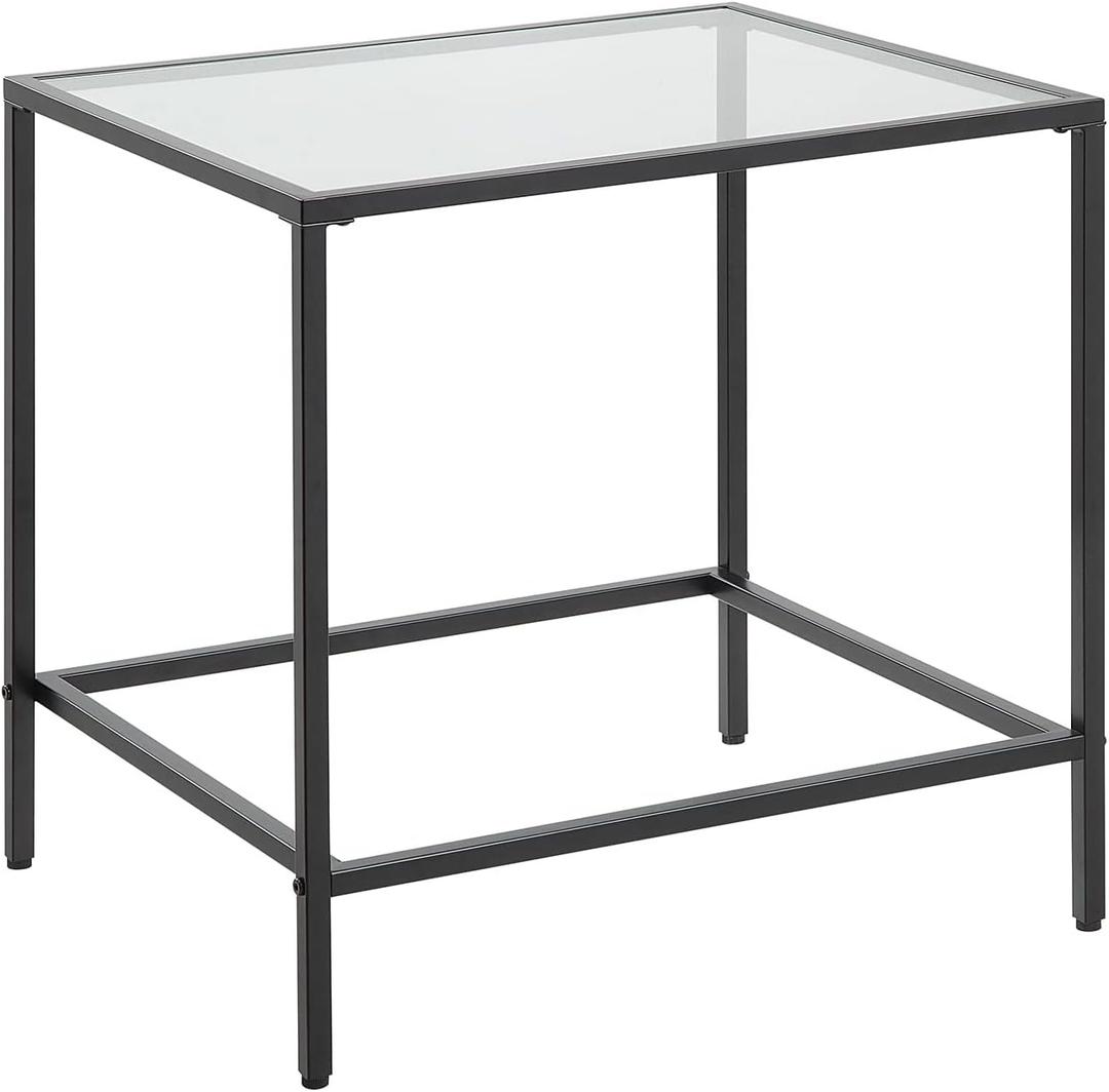CAWS 22" W Black End Table, Tempered Glass Rectangle Side Table, Night Stand, Modern Minimalist Table, 21.97"L x 18"W x 22"H