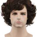 karlery Adult Men Brown Short Fluffy Curly Wig Halloween Cosplay Wig Anime Costume Party Wig