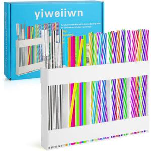 Acrylic straw holder with double-sided tape,cabinet straw organizer,Straws dispenser,suitable for cabinets and kitchen countertops (white)