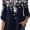 Zeagoo Womens Roll Up Long Sleeve Tops V Neck Shirts Dressy Casual Work Blouses S-2XL (Large)