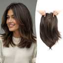 360 Hair Topper 12inch Clip in Synthetic Hair Toppers for Women with Thinning Hair Layered 6.5"X6.5" Big Base Toppers Hair Pieces for Women Natural Look Medium Brown with Highlights