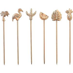 Folkulture Cocktail Picks or Martini Sticks for Christmas Gifts for Men, Reusable Toothpicks for Drinks or Bloody Mary Skewers, Garnish Sticks for Appetizers, Boho Gifts, Set of 6, Rosegold